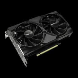 PNY GeForce RTX 5060 OC Dual Fan 8GB GDDR7 Negro, vista frontal: dos ventiladores con logo PNY, bracket lateral y conector