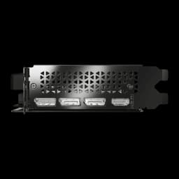 PNY GeForce RTX 5060 OC Dual Fan 8GB GDDR7 Negro, detalle: bracket con rejilla y 3 puertos DisplayPort más 1 HDMI