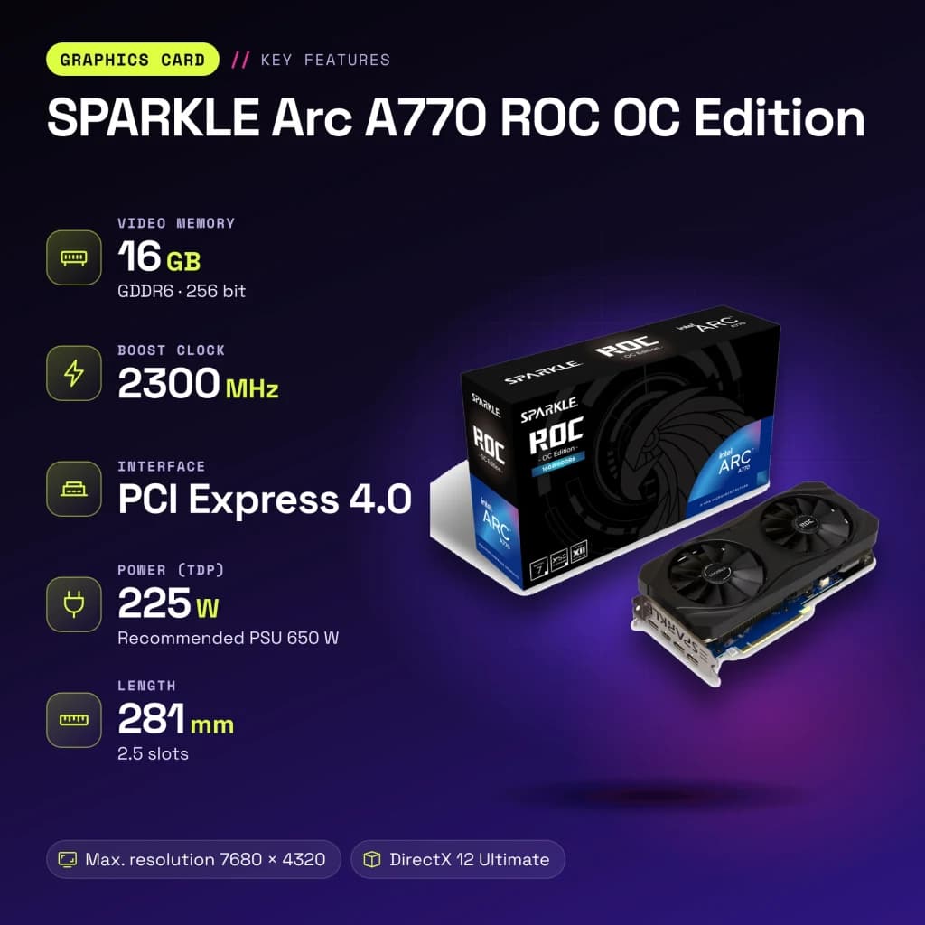 SPARKLE Arc A770 ROC OC Edition 16GB GDDR6 Negro - características