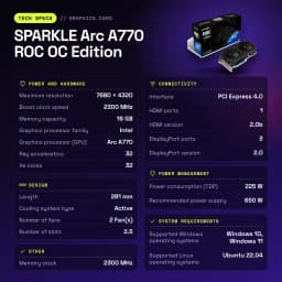 SPARKLE Arc A770 ROC OC Edition 16GB GDDR6 Negro - características