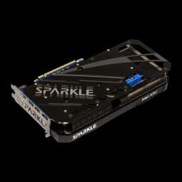 SPARKLE Arc A770 ROC OC Edition 16GB GDDR6 Negro, vista trasera: backplate negro con logo SPARKLE, conector PCIe azul