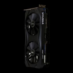 SPARKLE Arc A770 ROC OC Edition 16GB GDDR6 Negro, detalle: vista lateral con dos ventiladores, disipador y logo Intel ARC