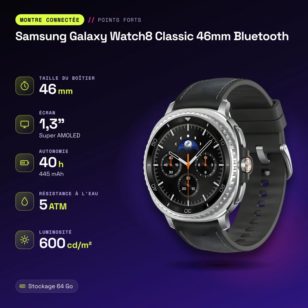 Samsung Galaxy Watch8 Classic 46mm Bluetooth Preto NFC - características
