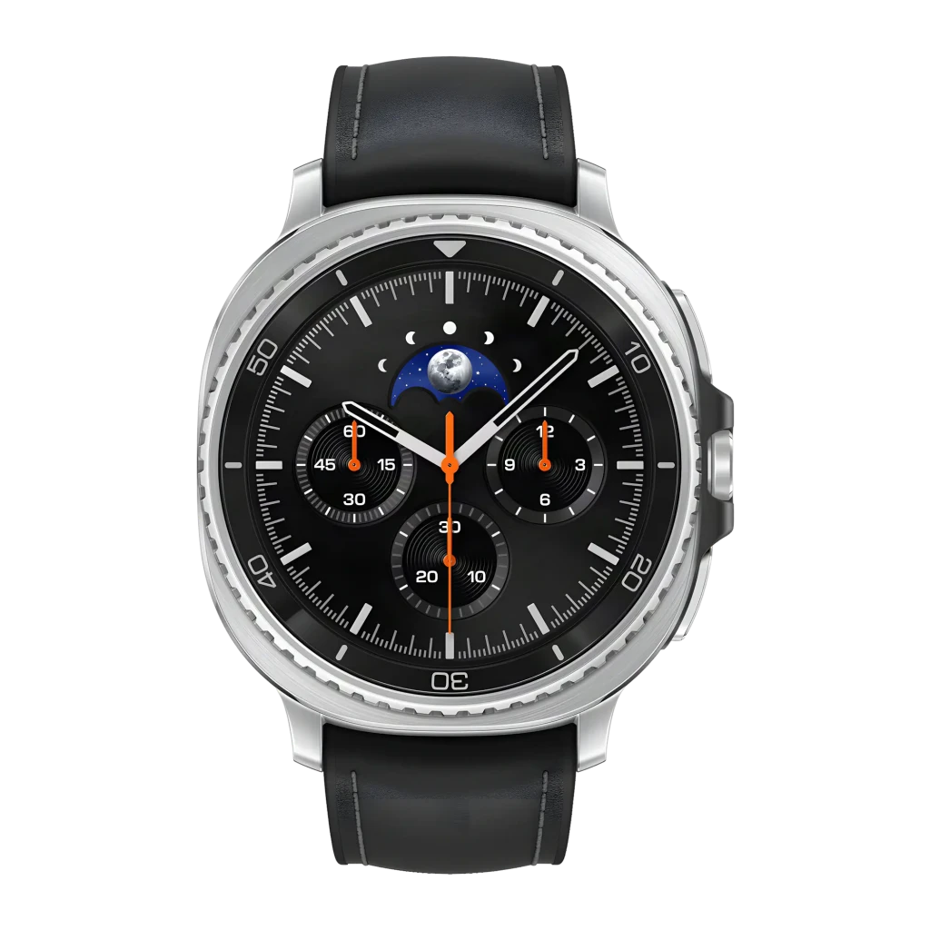 Samsung Galaxy Watch8 Classic 46mm Bluetooth Preto NFC, detalhe: mostrador com cronógrafo, fase lunar e moldura giratória
