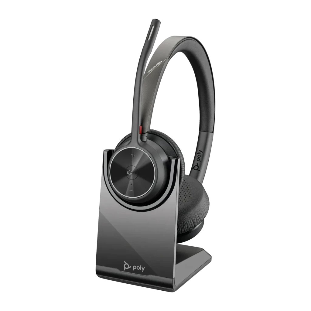 Auriculares Poly Voyager 4320-M Microsoft Teams Cancelamento de Ruído Diadema Preto, vista frontal: headset binaural preto
