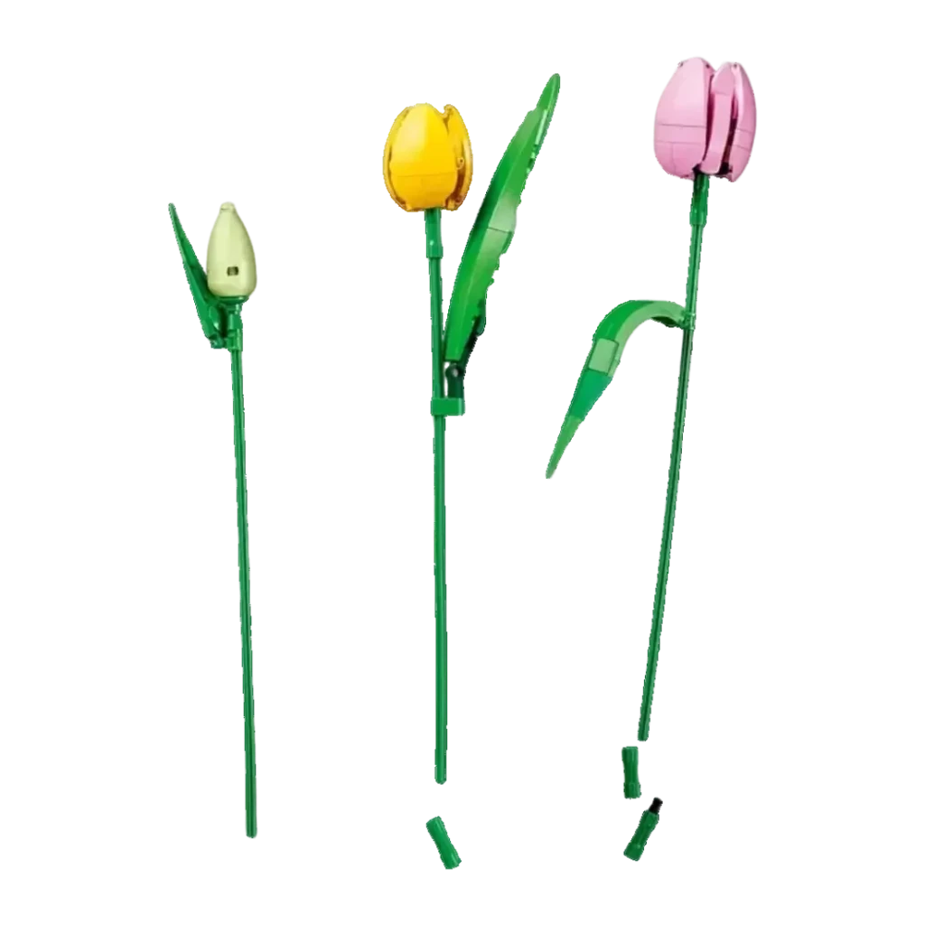Set de construcción LEGO Botanicals Ramo de Tulipanes 11501 576 piezas, detalle: tres tallos separados, capullo blanco