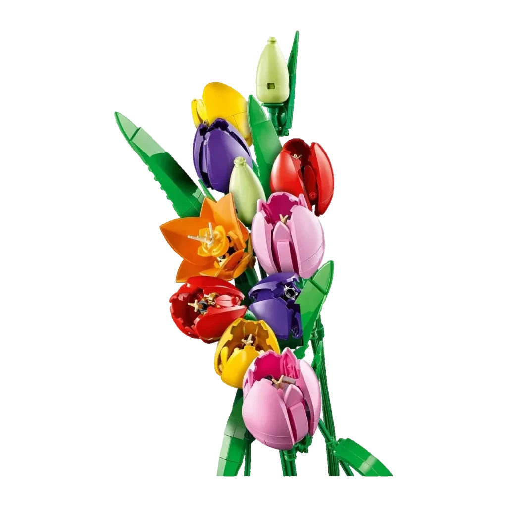 Set de construcción LEGO Botanicals Ramo de Tulipanes 11501 576 piezas, detalle: tulipanes multicolor amarillo púrpura rojo