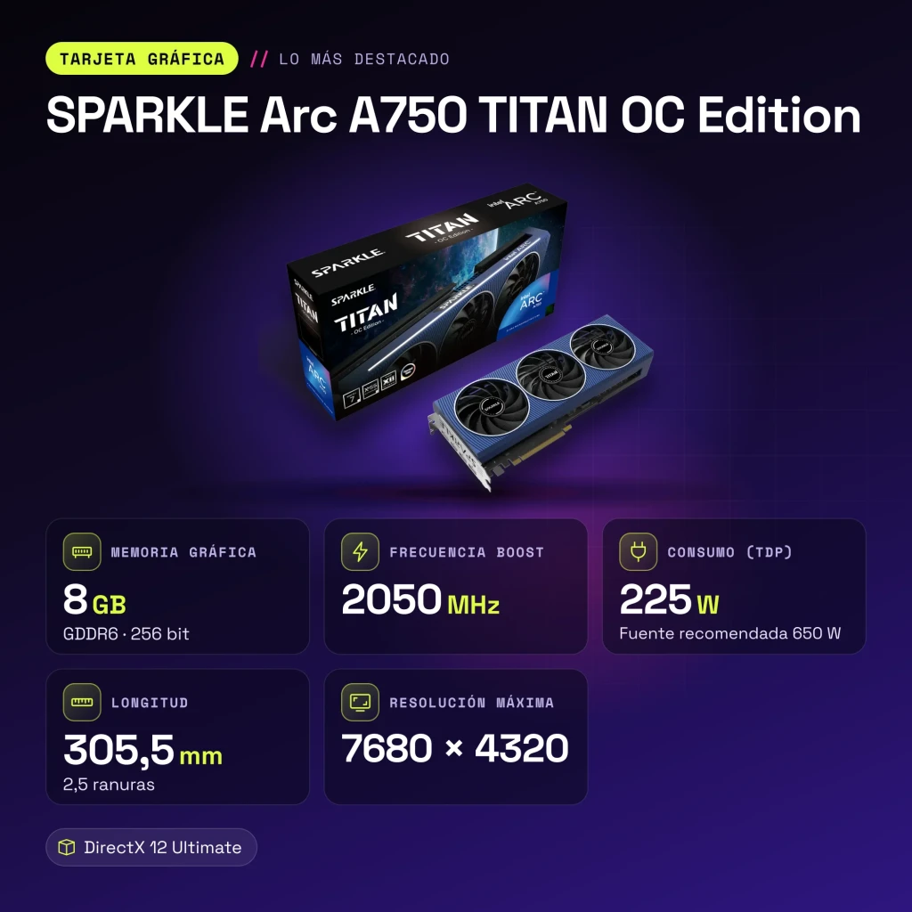 SPARKLE Arc A750 TITAN OC Edition 8GB GDDR6 - características