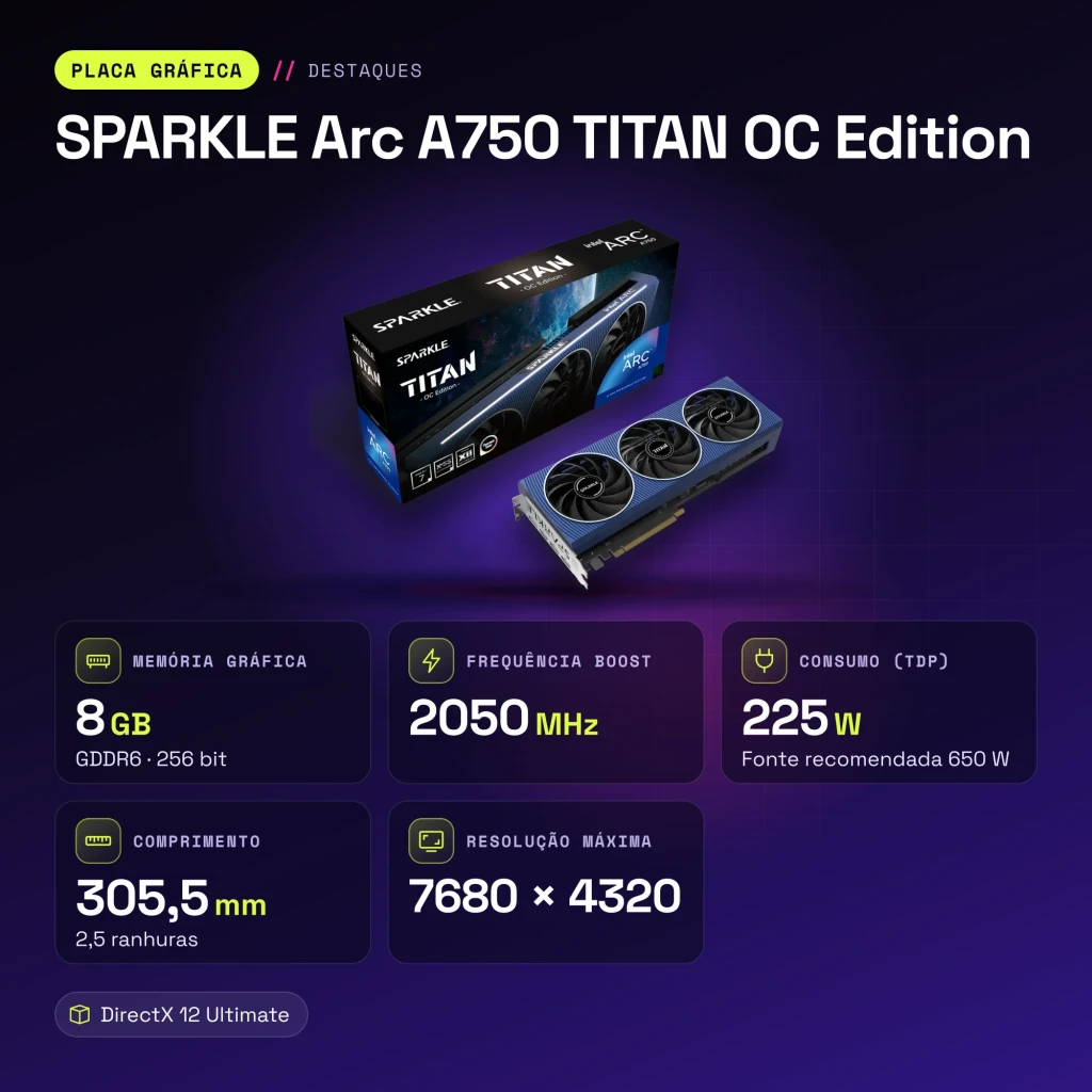 SPARKLE Arc A750 TITAN OC Edition 8GB GDDR6 - características