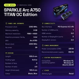 SPARKLE Arc A750 TITAN OC Edition 8 Go GDDR6 - caractéristiques