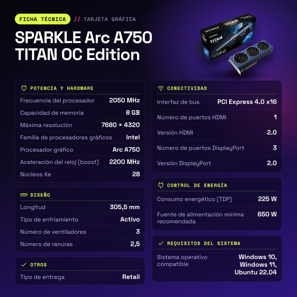 SPARKLE Arc A750 TITAN OC Edition 8GB GDDR6 - características