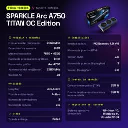 SPARKLE Arc A750 TITAN OC Edition 8 Go GDDR6 - caractéristiques
