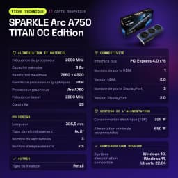 SPARKLE Arc A750 TITAN OC Edition 8 Go GDDR6 - caractéristiques