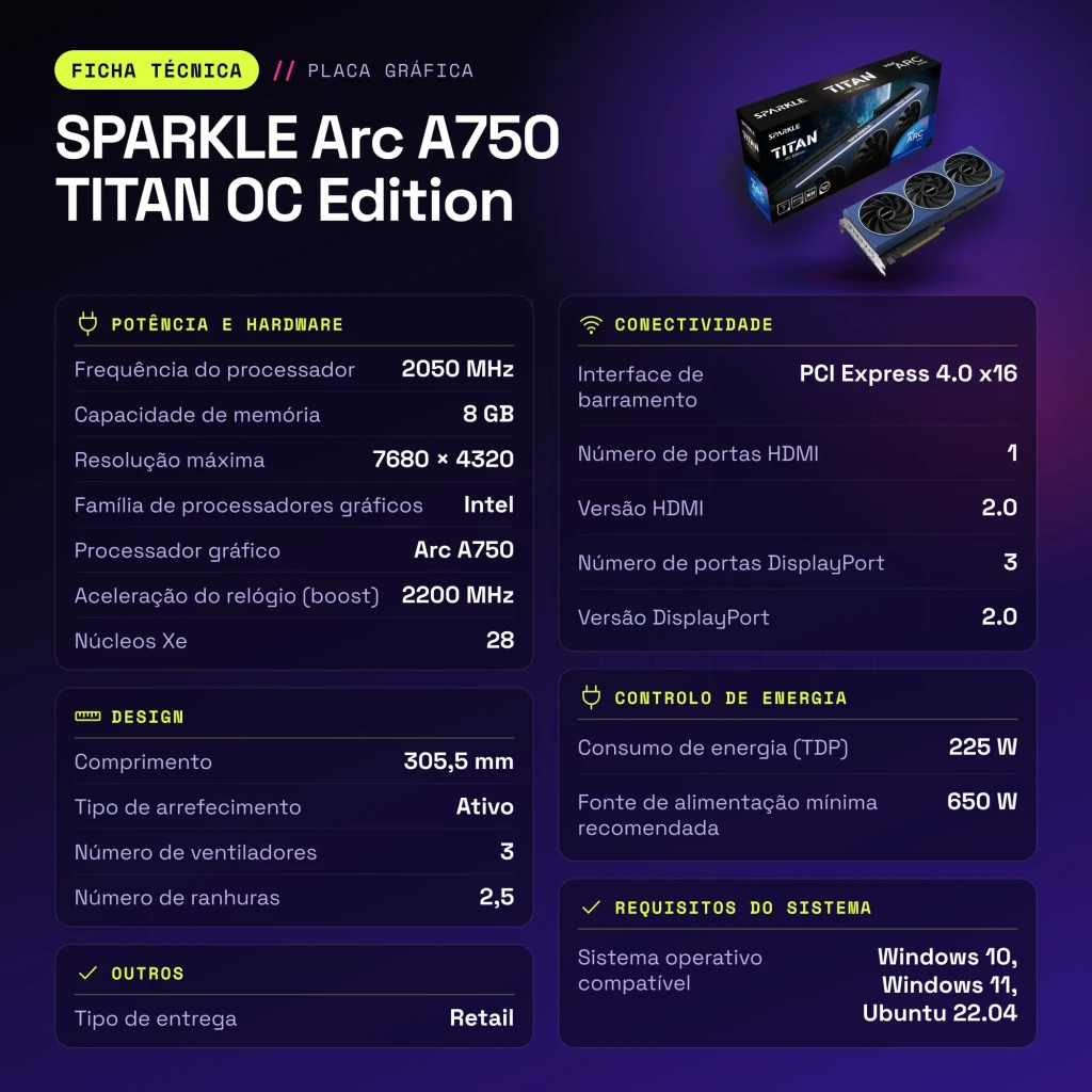 SPARKLE Arc A750 TITAN OC Edition 8GB GDDR6 - características