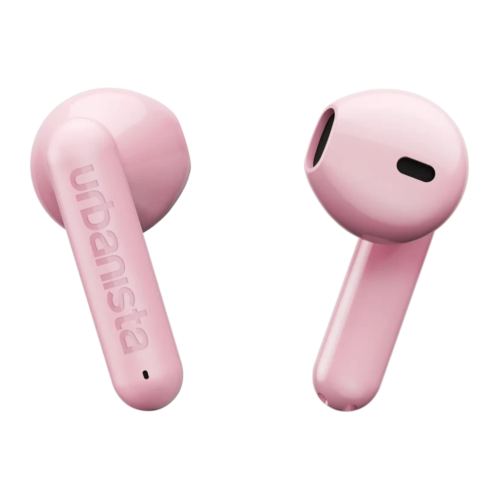 Auriculares Urbanista Austin 2 TWS In-Ear Bluetooth 6.0 25h con estuche Rosa, detalle: ambos auriculares rosa con logo