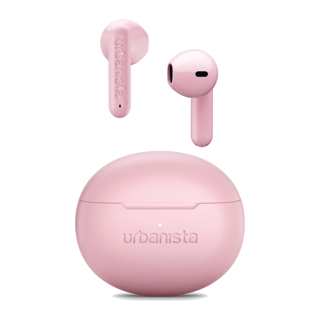 Auriculares Urbanista Austin 2 TWS In-Ear Bluetooth 6.0 25h con estuche Rosa, detalle: dos earbuds flotando sobre estuche