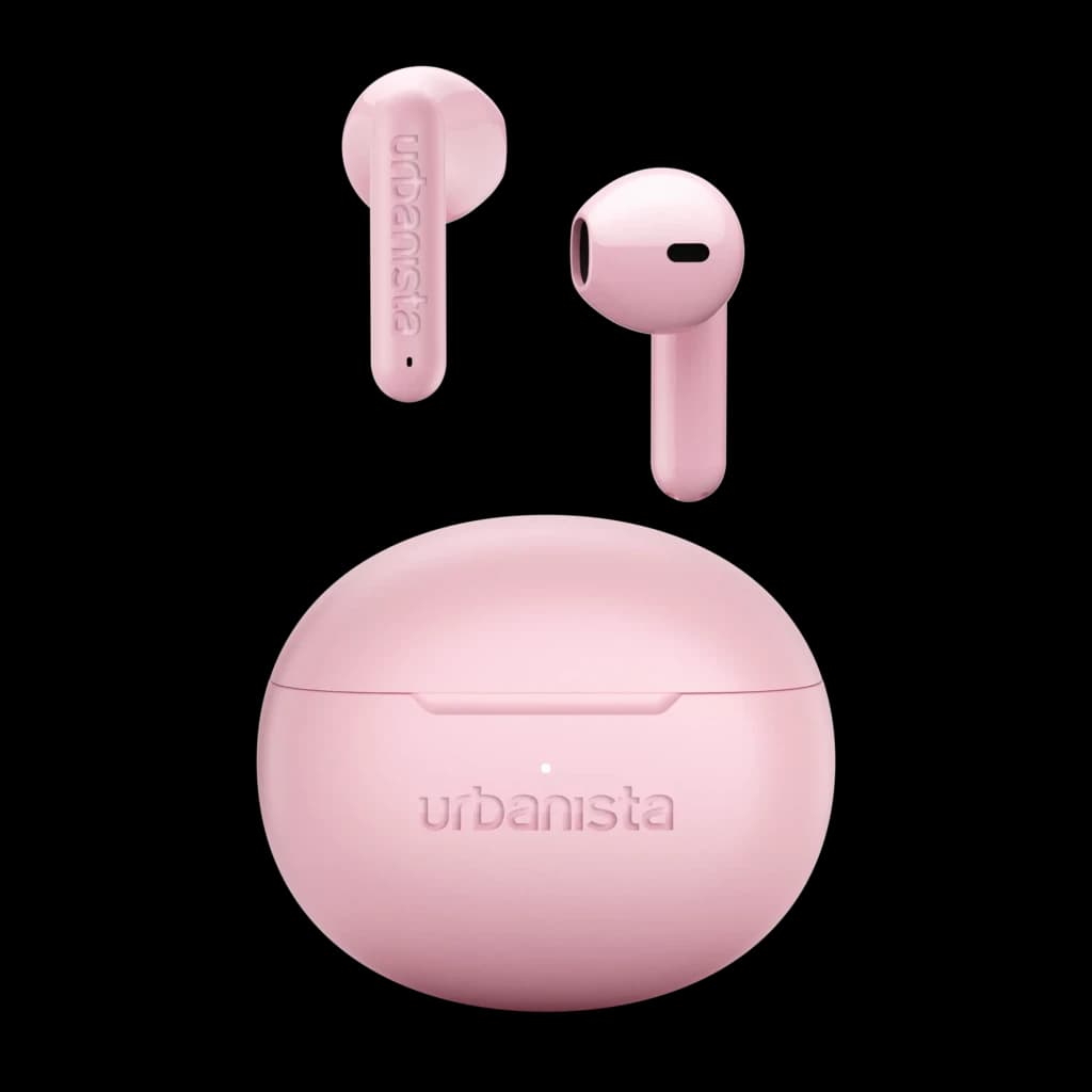 Auriculares Urbanista Austin 2 TWS In-Ear Bluetooth 6.0 25h con estuche Rosa, detalle: dos earbuds flotando sobre estuche