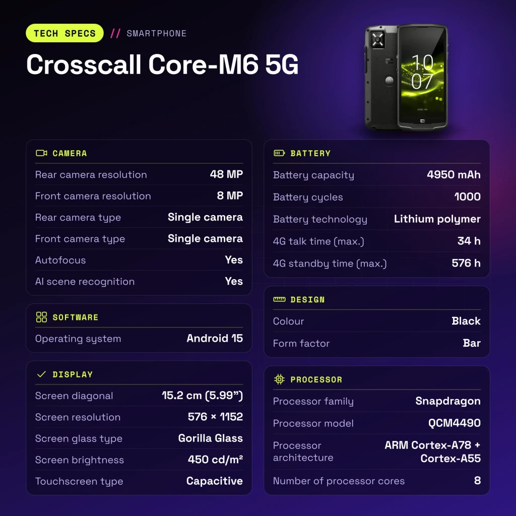 Crosscall Core-M6 5G 6GB/128GB Preto 5,99 polegadas 48MP IP68 - características