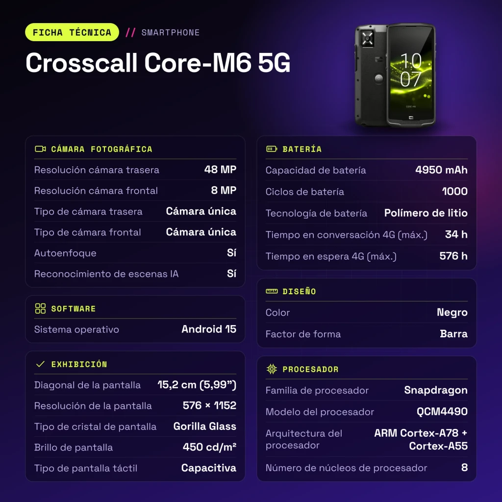 Crosscall Core-M6 5G 6GB/128GB Preto 5,99 polegadas 48MP IP68 - características