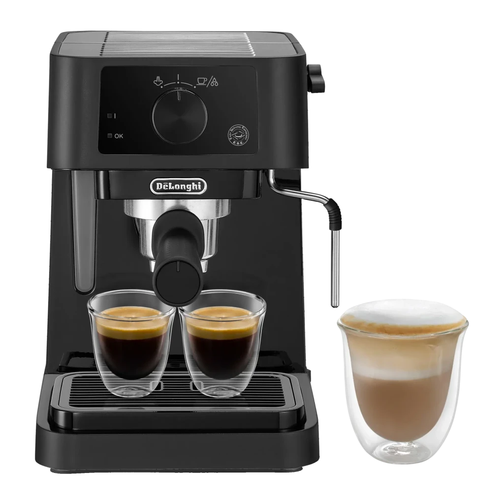 Machine à Expresso De'Longhi Stilosa 1L Buse Vapeur 15bar Noir EC235.BK, vue de face: porte-filtre double avec deux
