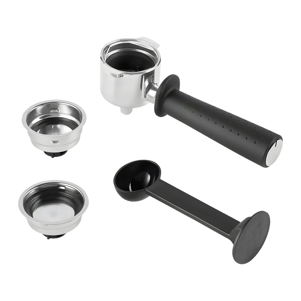Machine à Expresso De'Longhi Stilosa 1L Buse Vapeur 15bar Noir EC235.BK, détail: porte-filtre, deux filtres en acier inox
