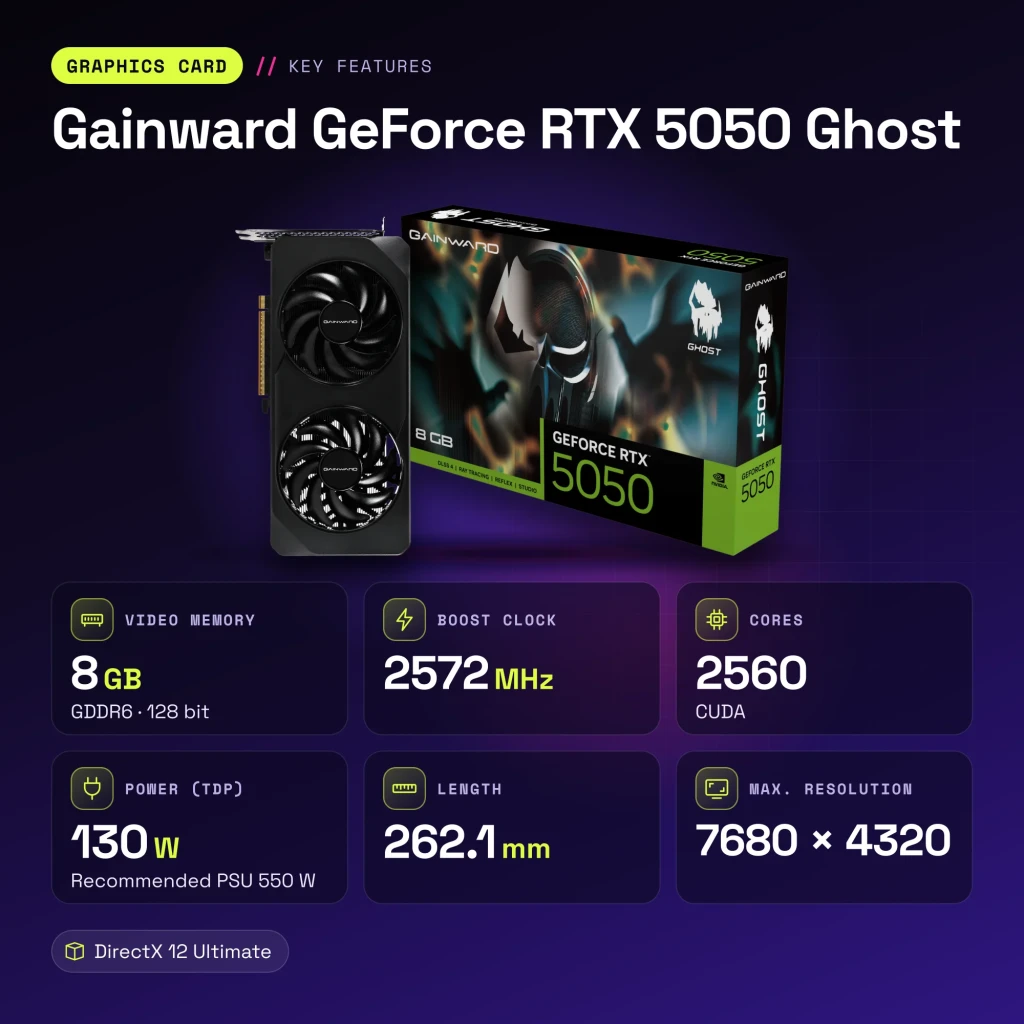 Tarjeta gráfica Gainward GeForce RTX 5050 Ghost 8GB GDDR6 Negro - características