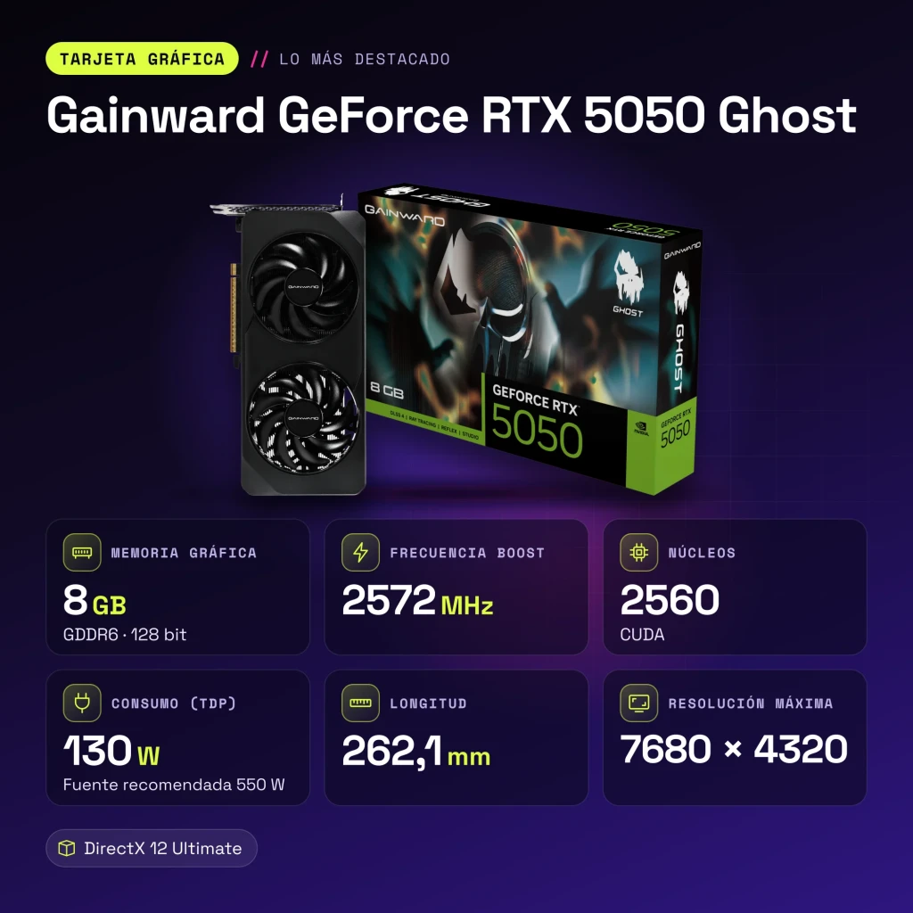 Tarjeta gráfica Gainward GeForce RTX 5050 Ghost 8GB GDDR6 Negro - características