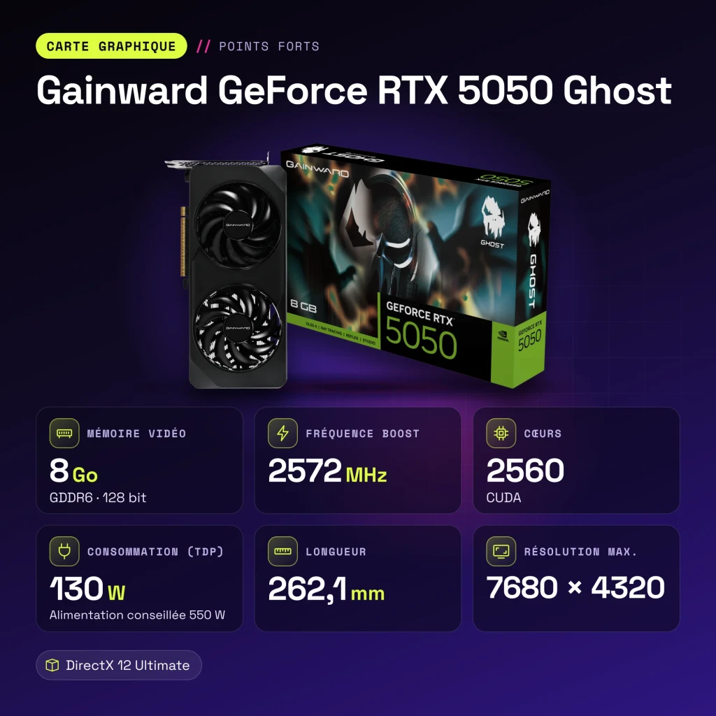 Tarjeta gráfica Gainward GeForce RTX 5050 Ghost 8GB GDDR6 Negro - características