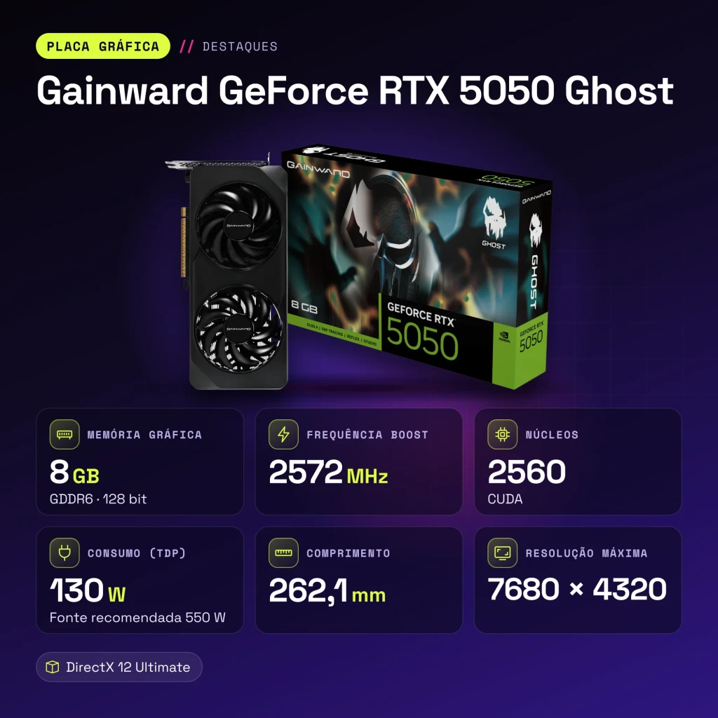 Tarjeta gráfica Gainward GeForce RTX 5050 Ghost 8GB GDDR6 Negro - características