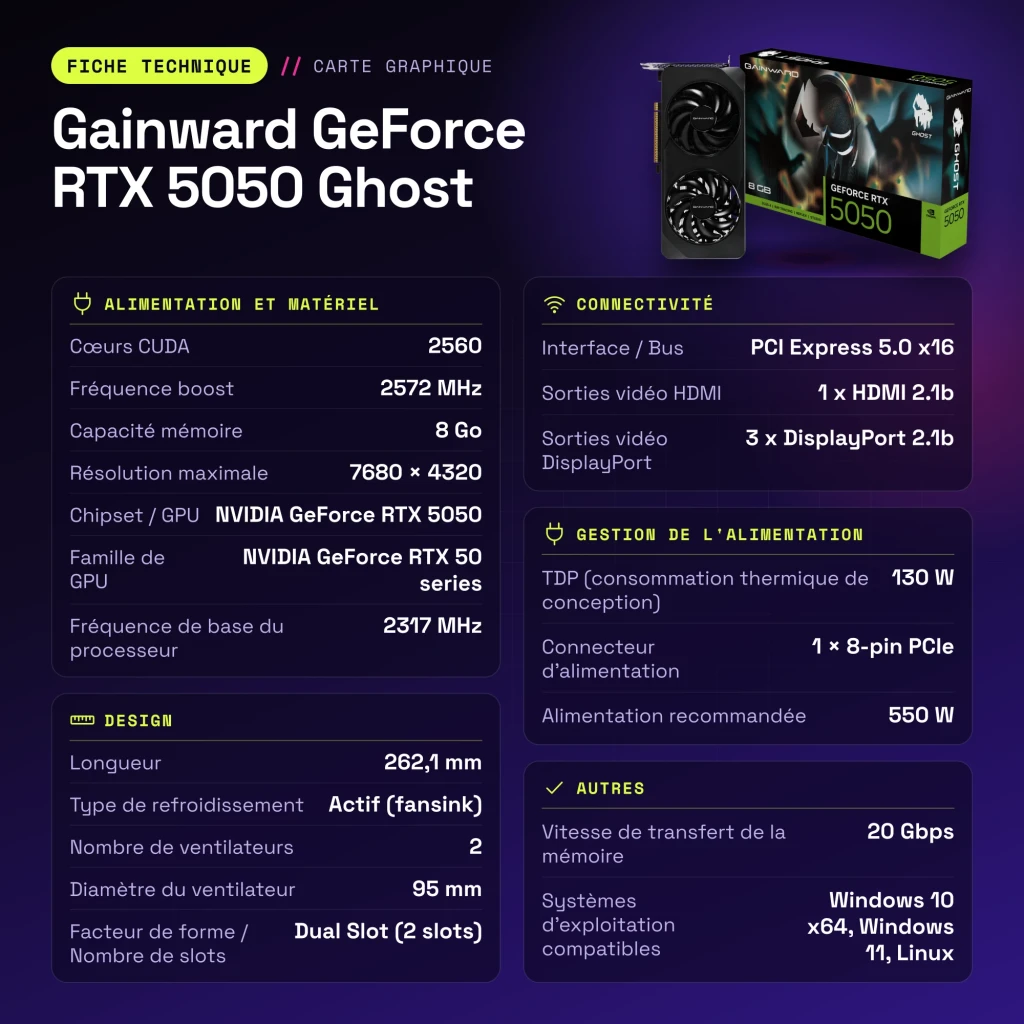 Tarjeta gráfica Gainward GeForce RTX 5050 Ghost 8GB GDDR6 Negro - características