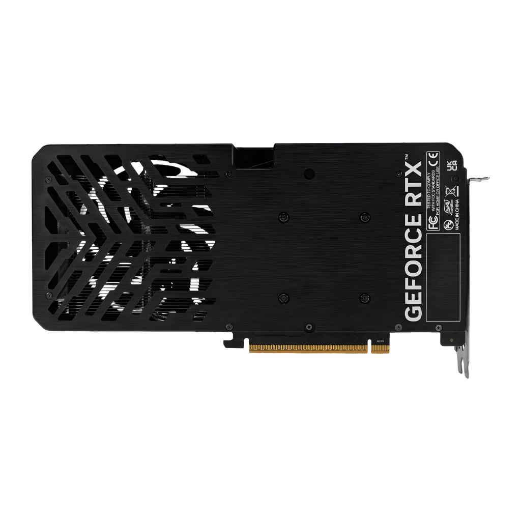 Gainward GeForce RTX 5050 Ghost 8GB GDDR6 Negro, vista trasera: backplate negro cepillado con recortes en chevron y logo