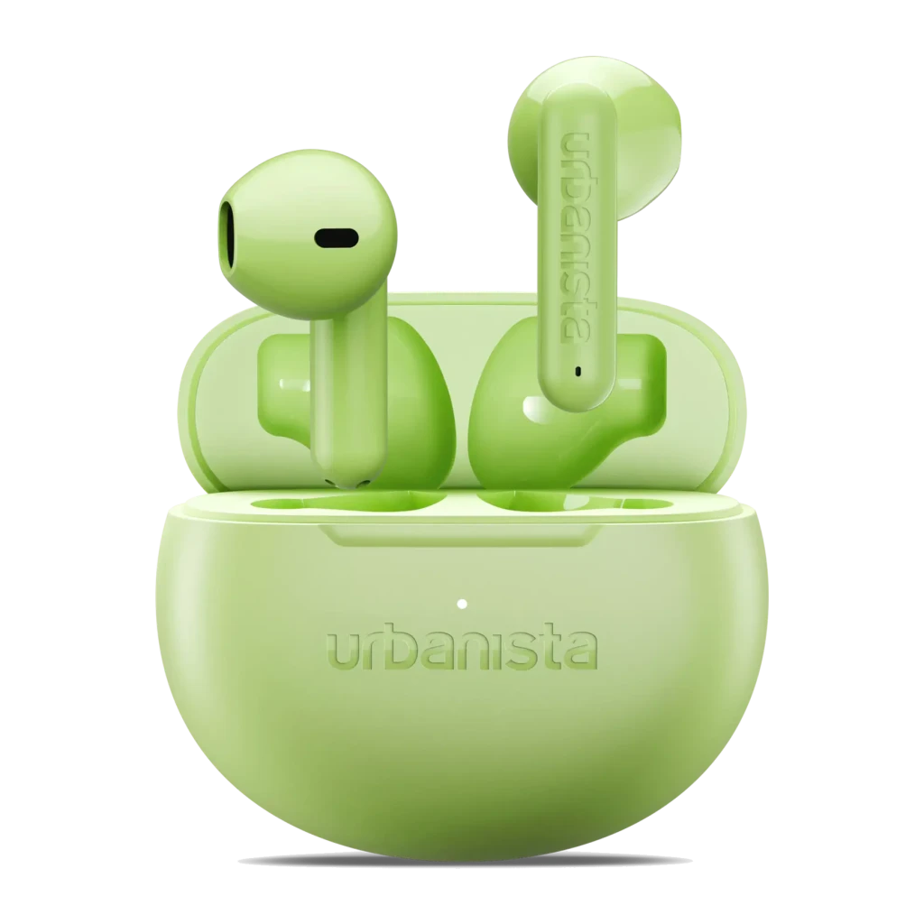 Auriculares Urbanista Austin 2 TWS In-Ear Bluetooth 6.0 25h (con estuche) Verde, vista frontal: auriculares en estuche