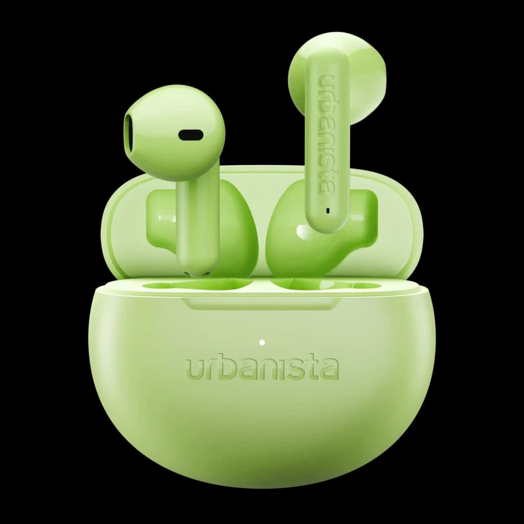 Auriculares Urbanista Austin 2 TWS In-Ear Bluetooth 6.0 25h (con estuche) Verde, vista frontal: auriculares en estuche