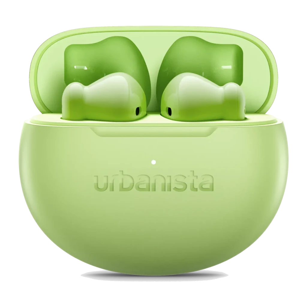 Auriculares Urbanista Austin 2 TWS In-Ear Bluetooth 6.0 25h (con estuche) Verde, detalle: estuche abierto frontal con ambos