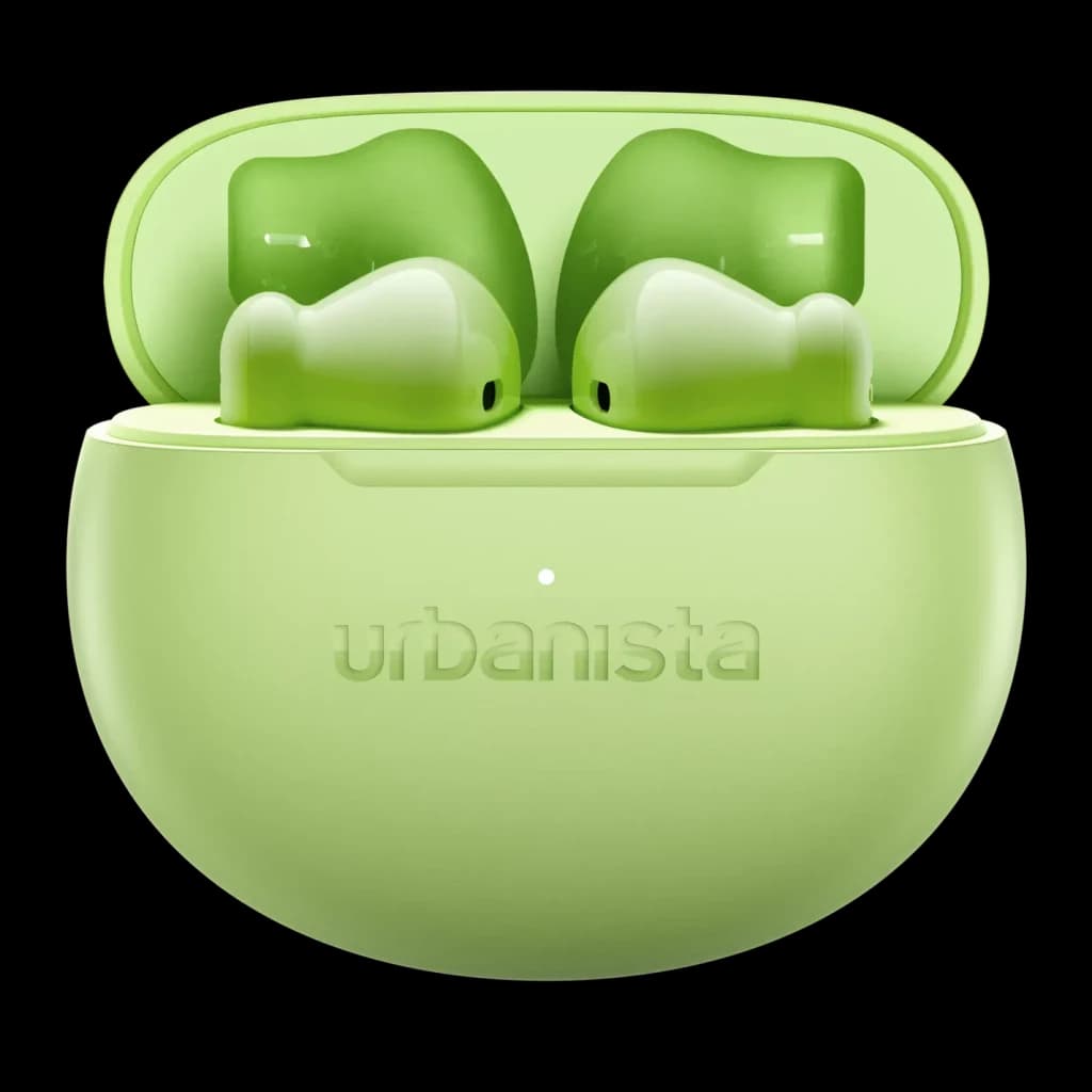 Auriculares Urbanista Austin 2 TWS In-Ear Bluetooth 6.0 25h (con estuche) Verde, detalle: estuche abierto frontal con ambos