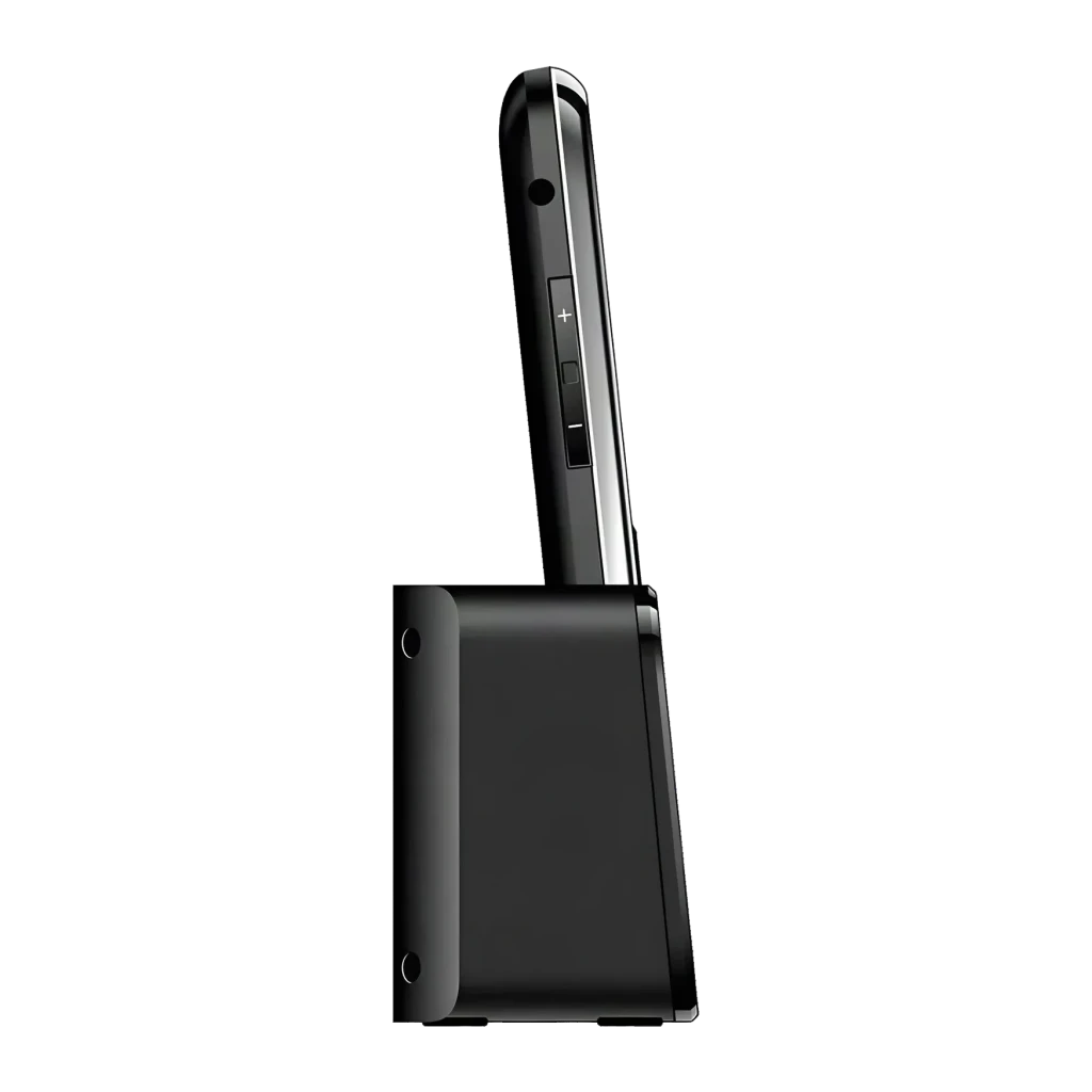 Maxcom MM720 SE 2,2 pulgadas 800mAh Negro microSD, detalle lateral: bisagra plegada, botones de volumen y conector jack