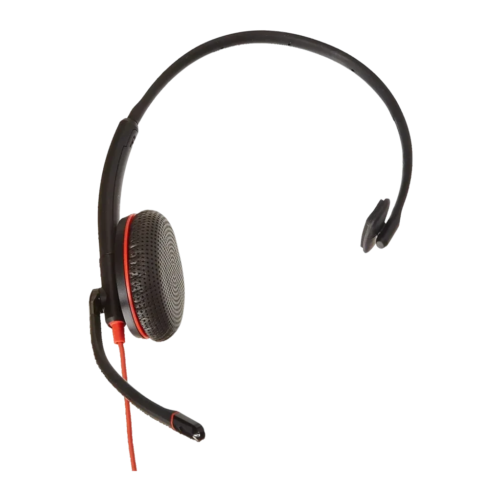 Casque Poly Blackwire C3215 Monaural Réduction de Bruit Serre-tête Monaural Noir, détail: écouteur unique avec anneau rouge