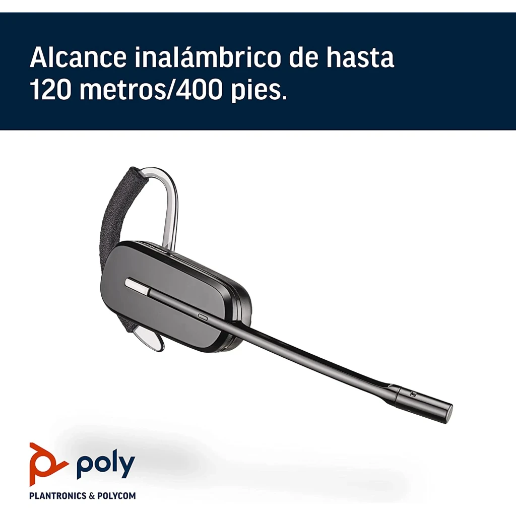 Auriculares Poly CS540 Redução de Ruído SoundGuard Monoaural DECT Sem Fios Preto, vista lateral: auricular monoaural