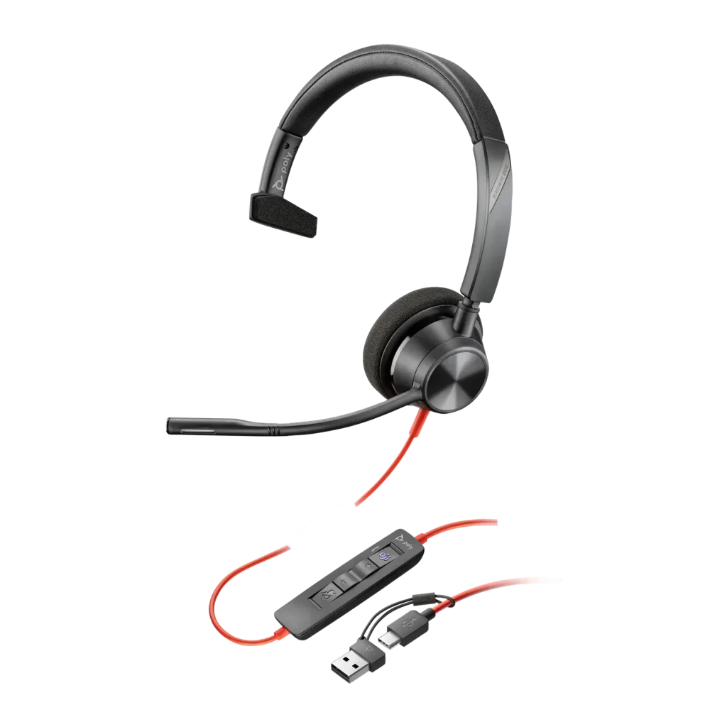 Poly Negro Auriculares Blackwire 3310 Microsoft Teams Diadema Mono Usb-C + Adaptador Usb-A Con Cable