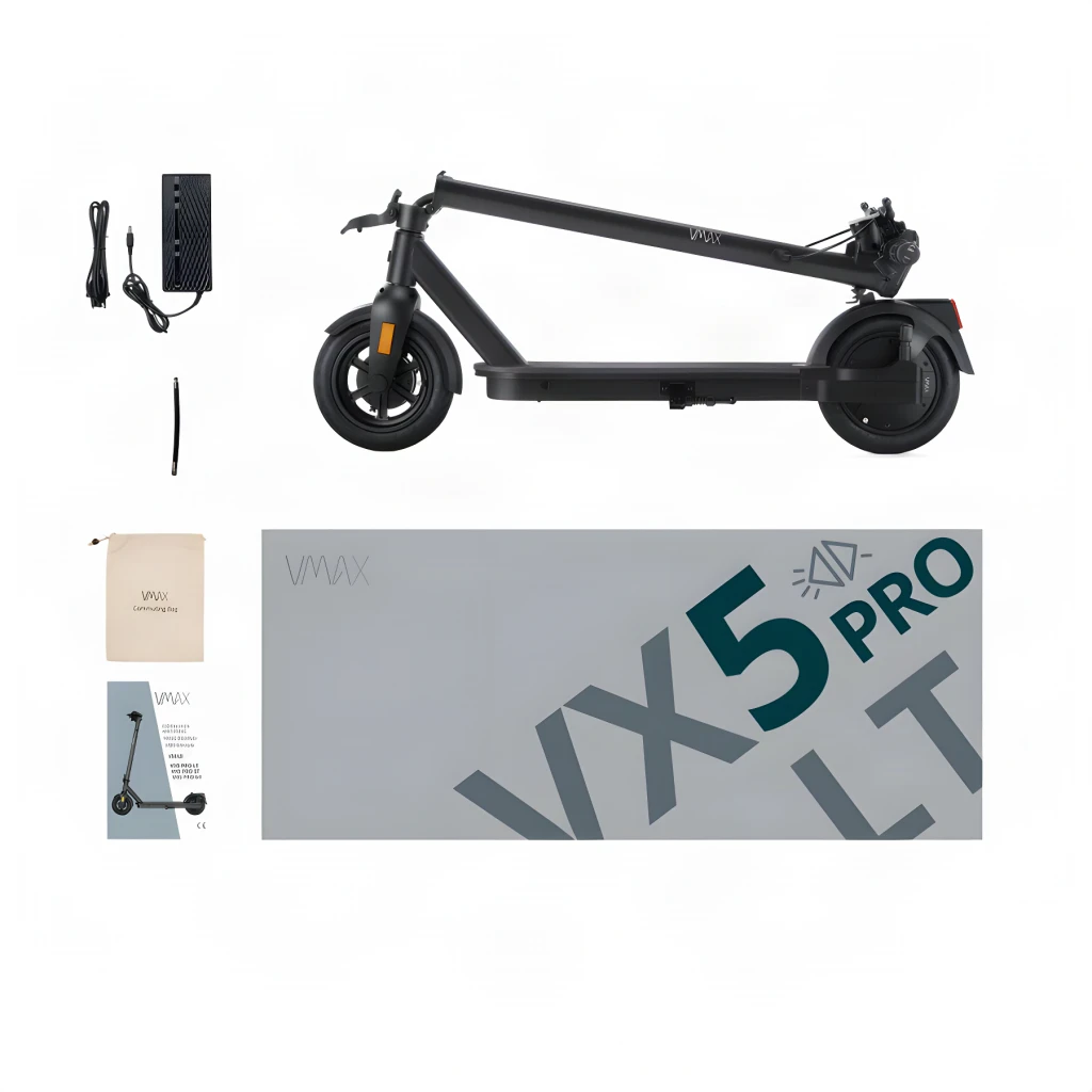 Patinete Eléctrico V.MAX VX5 Pro LT 400W 20km/h 9 pulgadas Negro, contenido de la caja: patinete plegado, cargador, bolsa