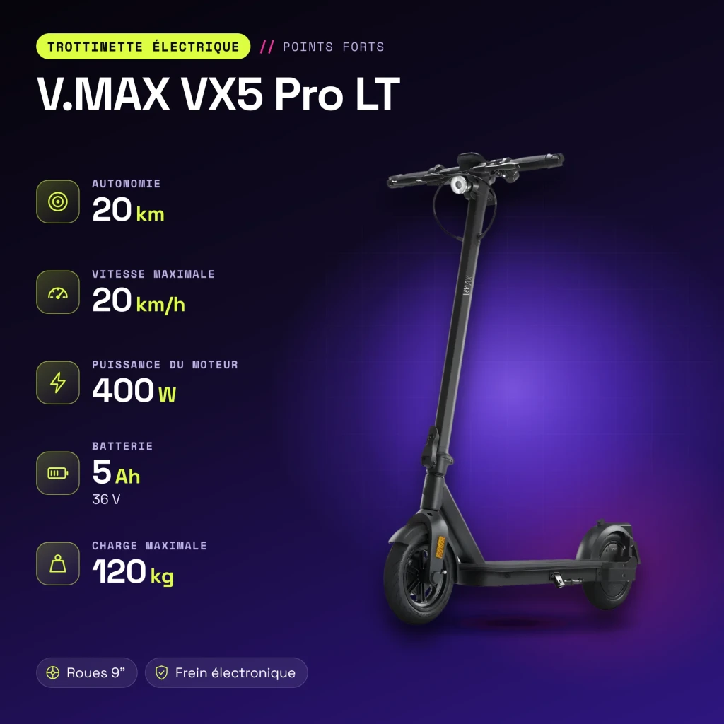 Patinete Eléctrico V.MAX VX5 Pro LT 400W 20km/h 9 pulgadas Negro - características