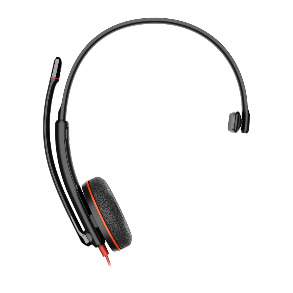 Auriculares Poly Blackwire 3210 Monaural USB-C Reducción de ruido Diadema Negro, detalle: lateral con almohadilla foam