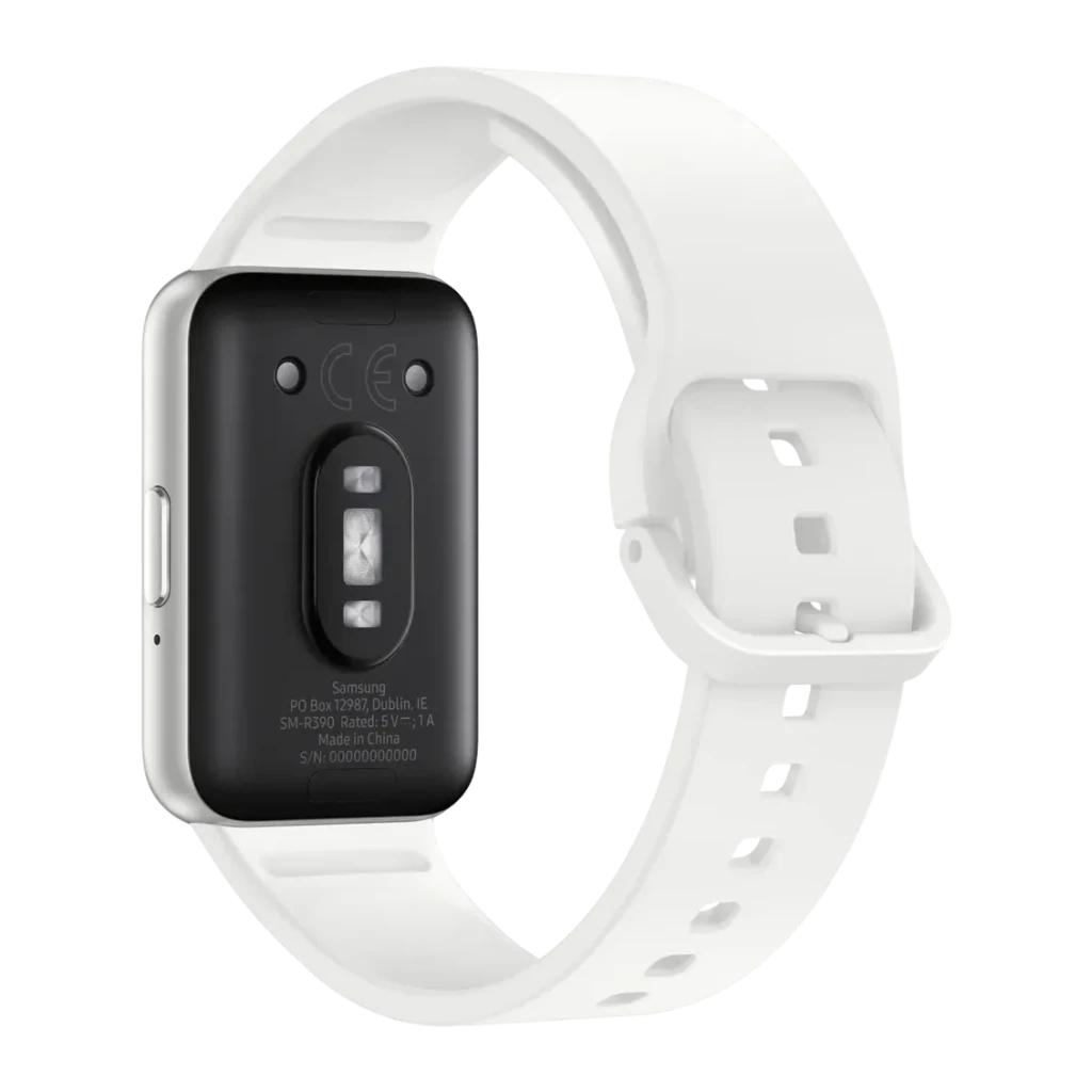 Samsung Galaxy Fit 3 Prata/Branco Monitor Frequência Cardíaca SpO2 Monitorização do Sono, vista traseira: sensor ótico