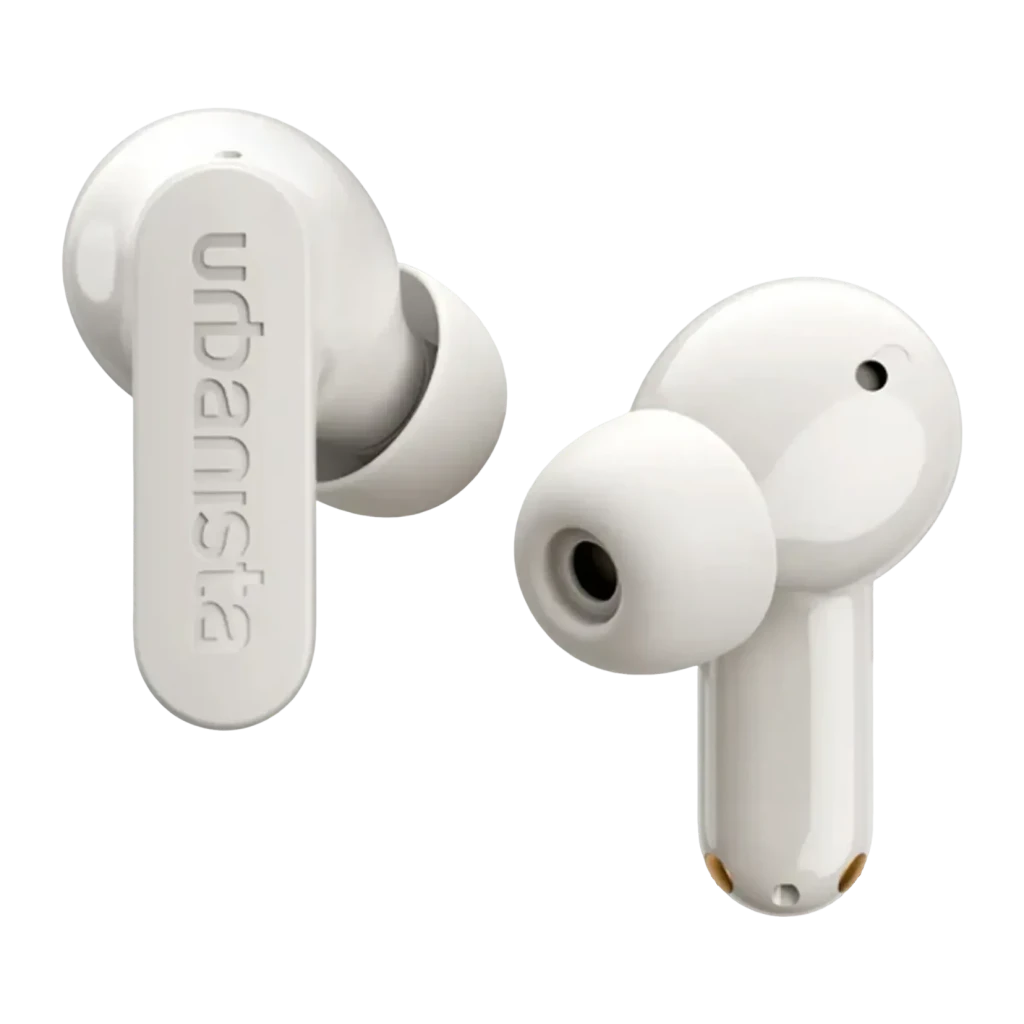 Auriculares Urbanista Palo Alto Cancelación de Ruido TWS Bluetooth 5.3 Blanco, detalle: logo grabado en tallo izquierdo