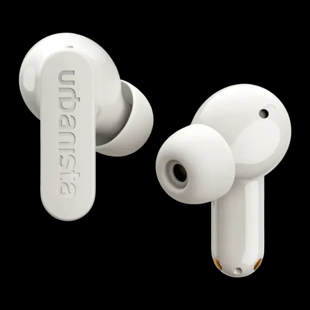 Auriculares Urbanista Palo Alto Cancelación de Ruido TWS Bluetooth 5.3 Blanco, detalle: logo grabado en tallo izquierdo