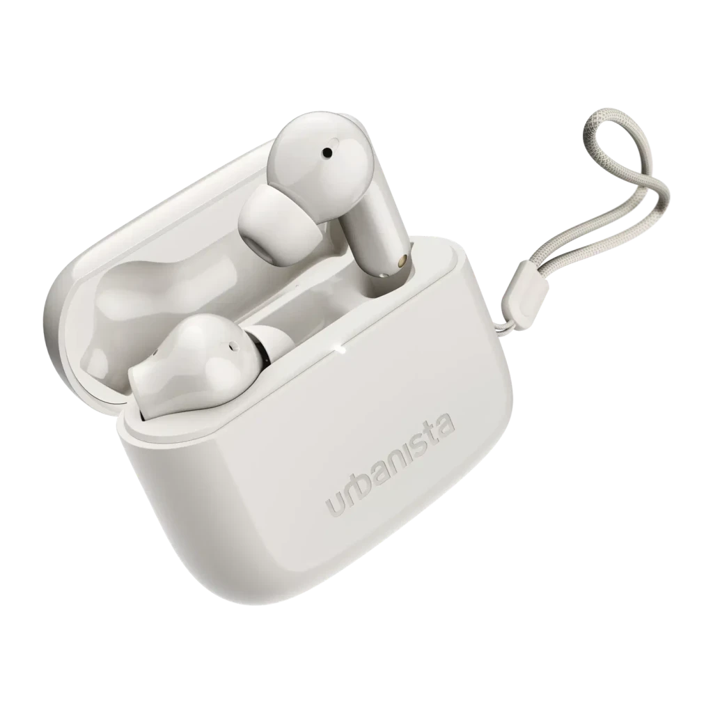 Auriculares Urbanista Palo Alto Cancelación de Ruido TWS Bluetooth 5.3 Blanco, detalle: estuche abierto con ambos