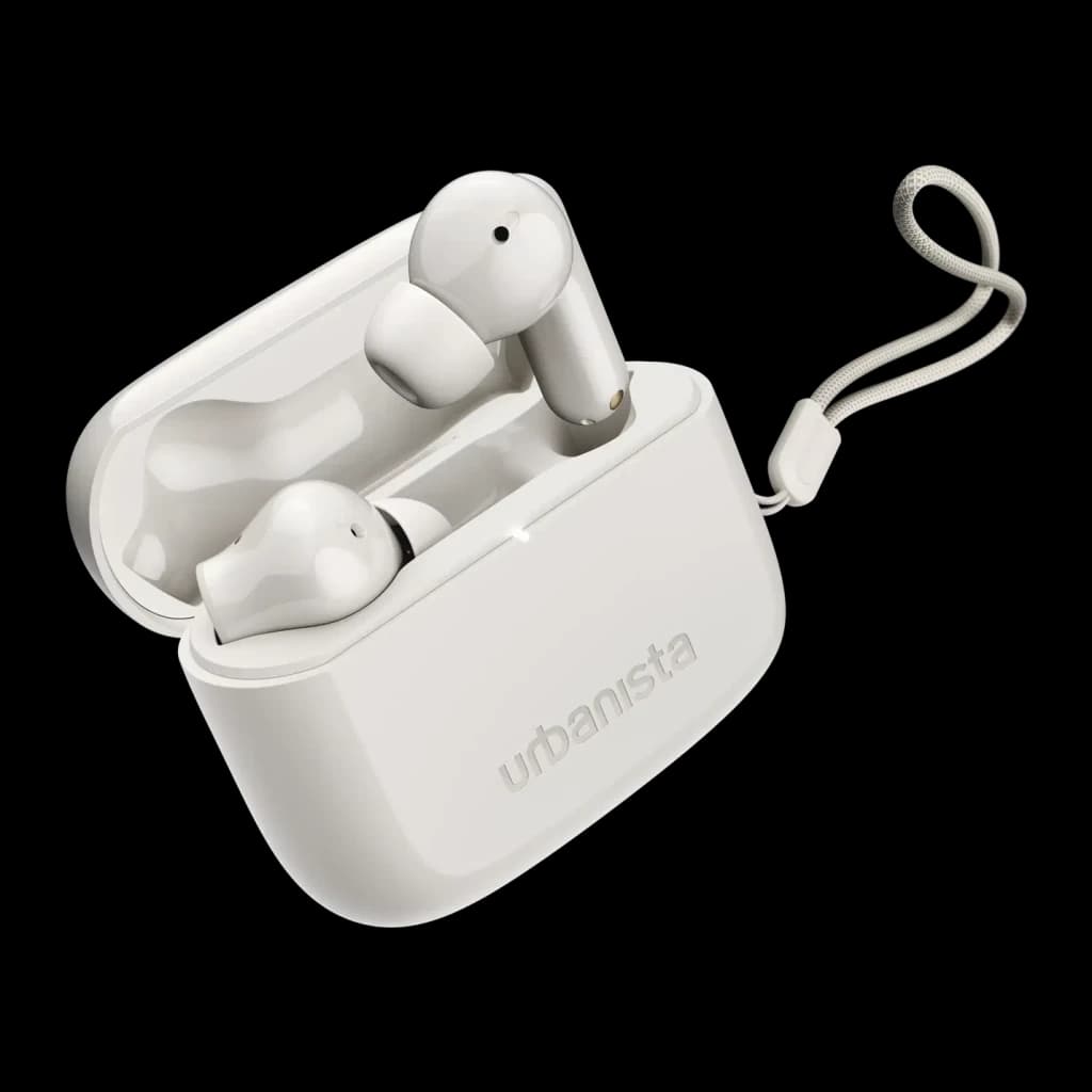 Auriculares Urbanista Palo Alto Cancelación de Ruido TWS Bluetooth 5.3 Blanco, detalle: estuche abierto con ambos