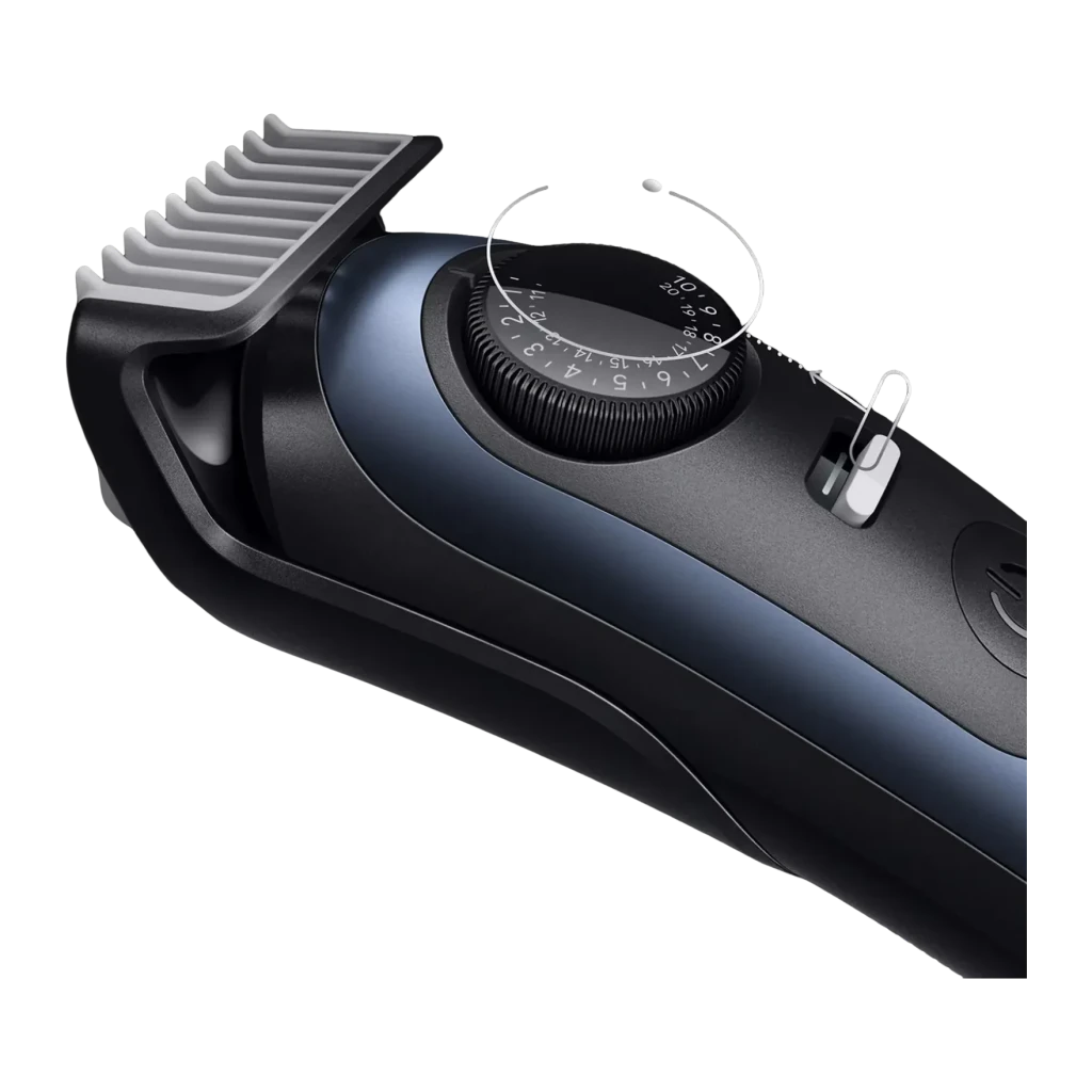 Aparador de barba Braun Series 7 BT7520 Seco e molhado 120min Azul/Preto, detalhe: roda de ajuste de comprimento com escala
