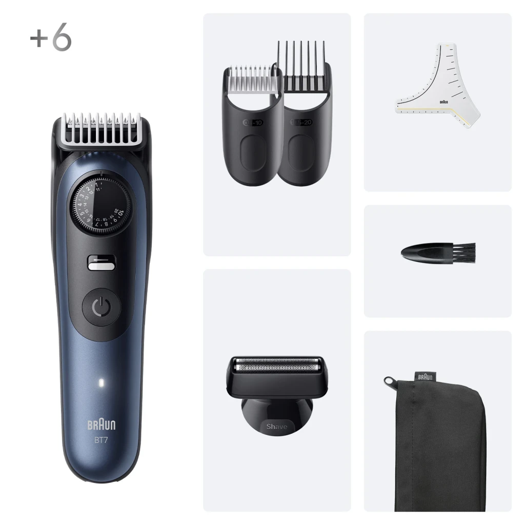 Aparador de barba Braun Series 7 BT7520 Seco e molhado 120min Azul/Preto, acessórios: 2 pentes, gabarito, cabeça de barbear