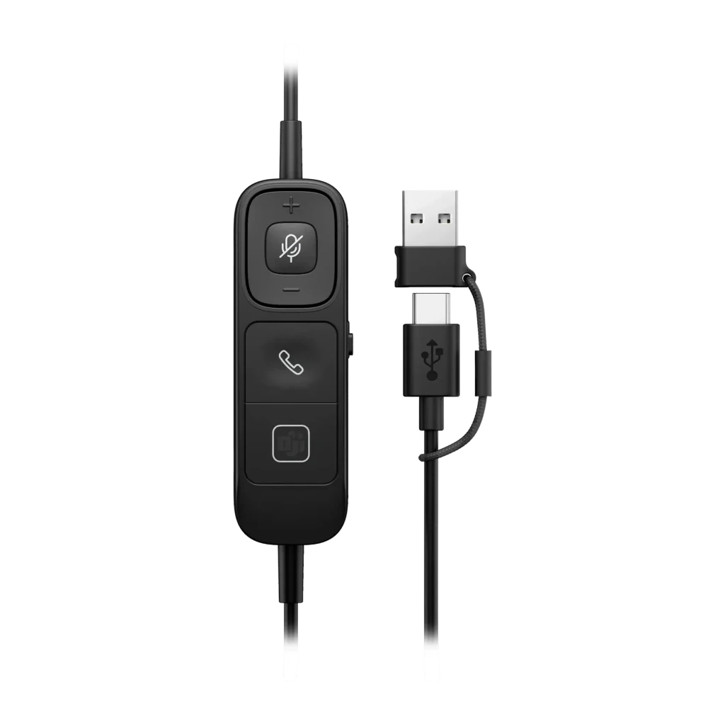 Auriculares HP Poly Mission 815 Cancelación de Ruido Activa Diadema Monoaural Negro, detalle: mando en línea con botones